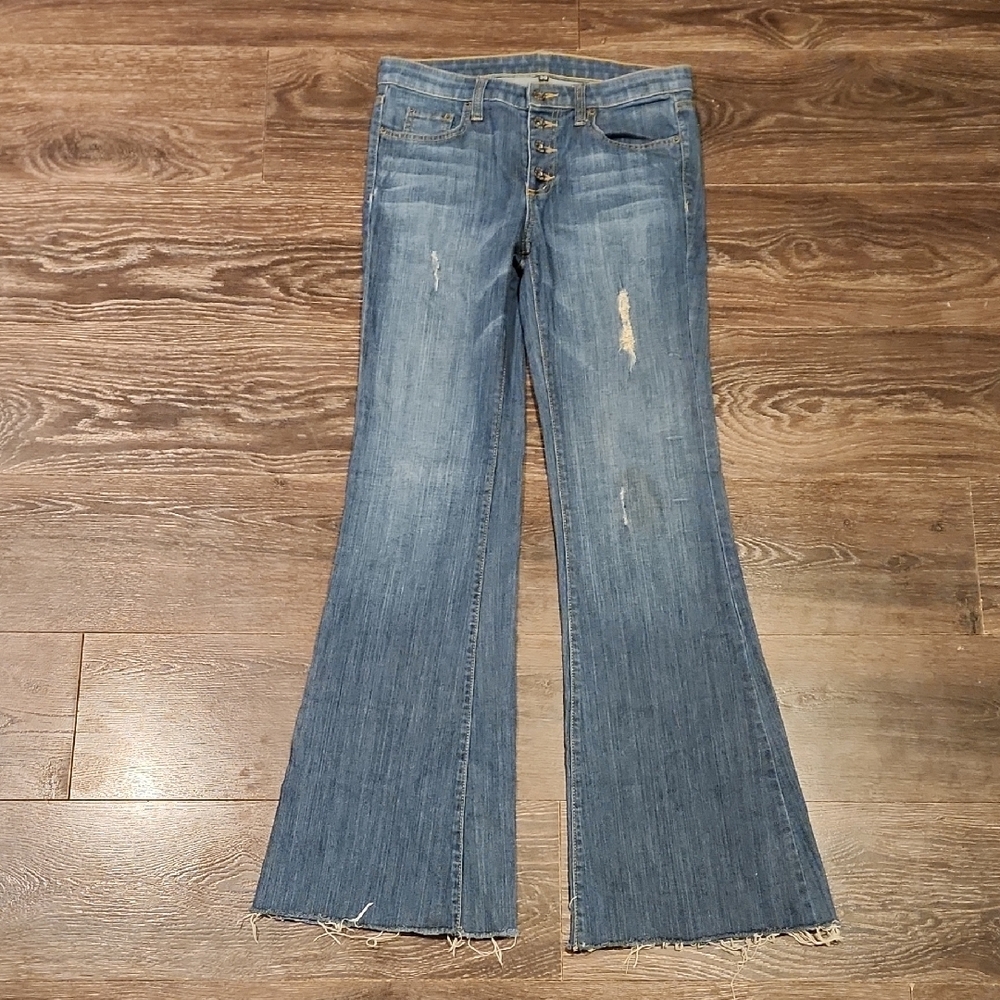 ❤️ CARMAR WIDE LEG FLARE JEANS, RAW HEM, 8 (29) - Picture 2 of 9